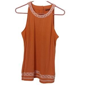 Adrianna Papell Orange White Embroidered Boho Tope Sleeveless Tank Blouse Medium